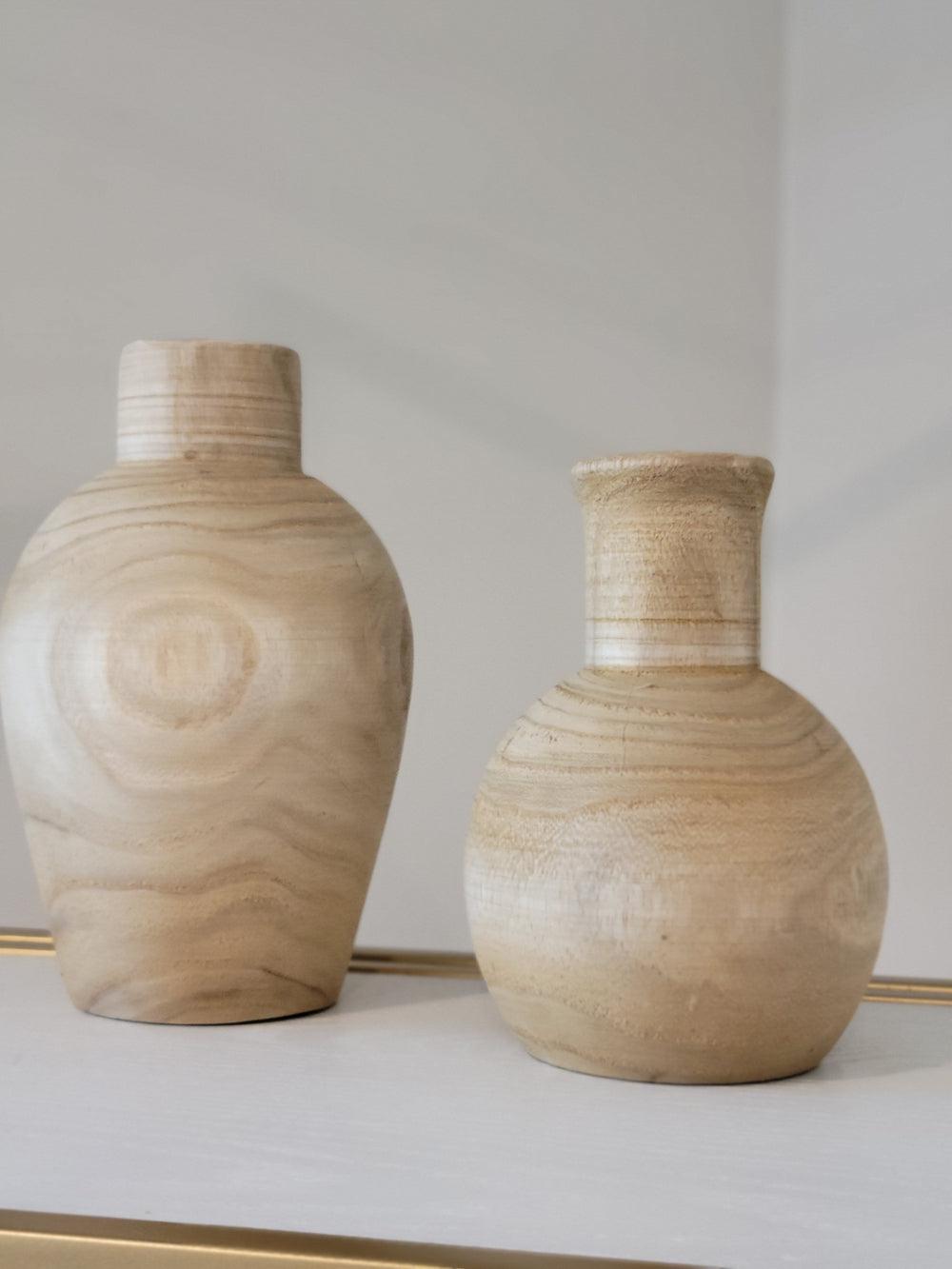 Wood Vases (Set of 2)-Vase-Pampas B